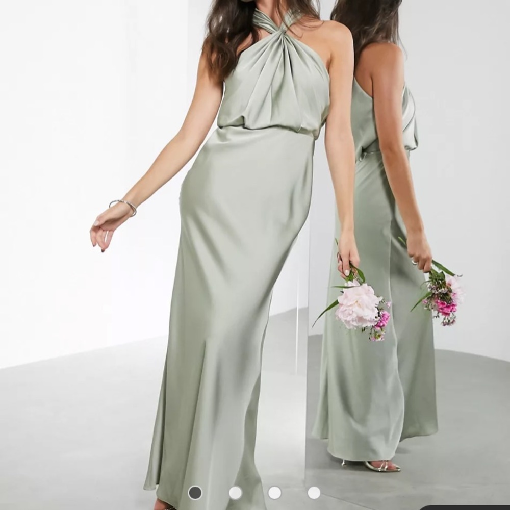 ASOS EDITION satin ruched halter neck maxi dress in sage green